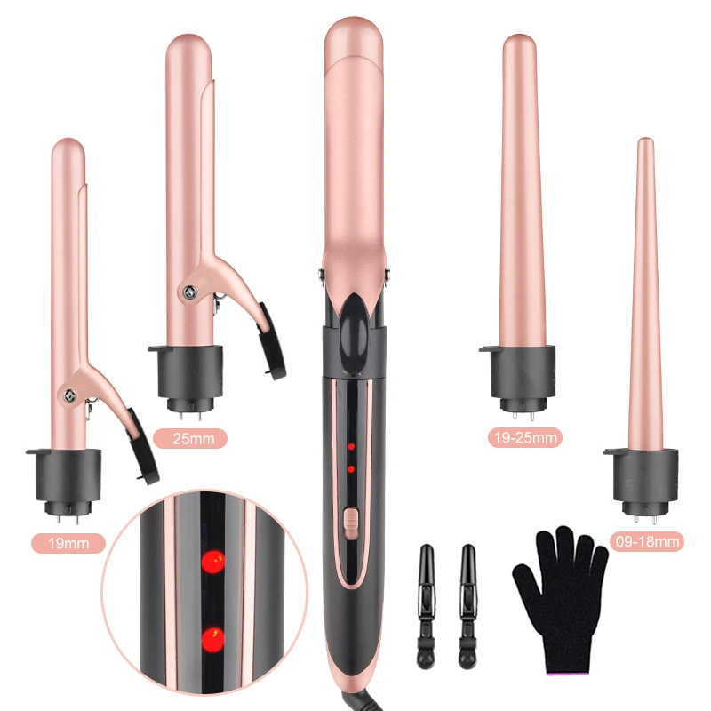 5 in 1 Interchangeable Curling Iron Curl Wand Curling Set LCD Display Private Label Hair Curler Roller Hot Brush Comb Tools