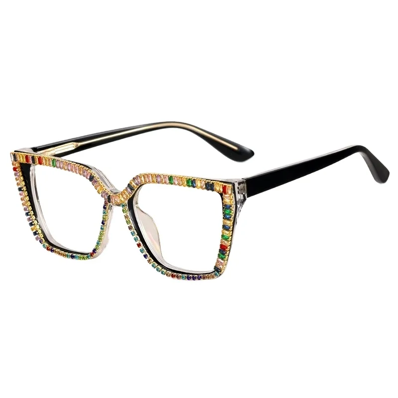 2024 Custom Logo Newest Square Anti Blue Light Luxury Diamond Glasses Frame Optical spectacle Eyeglasses Frames For Woman