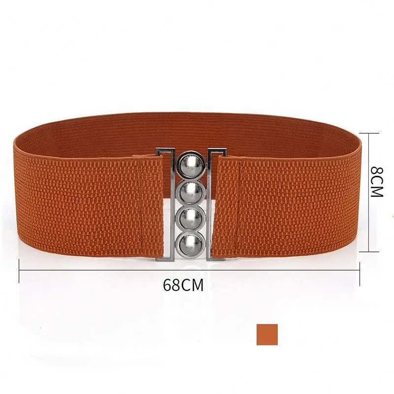 Fashionable four ring waist seal metal wide buckle elastic belt women