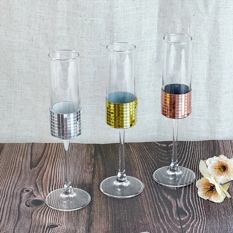 170ml Handmade Sliver Patch Surround Champagne Flutes Champagne Wedding Glasses Goblet Set for Wedding Party