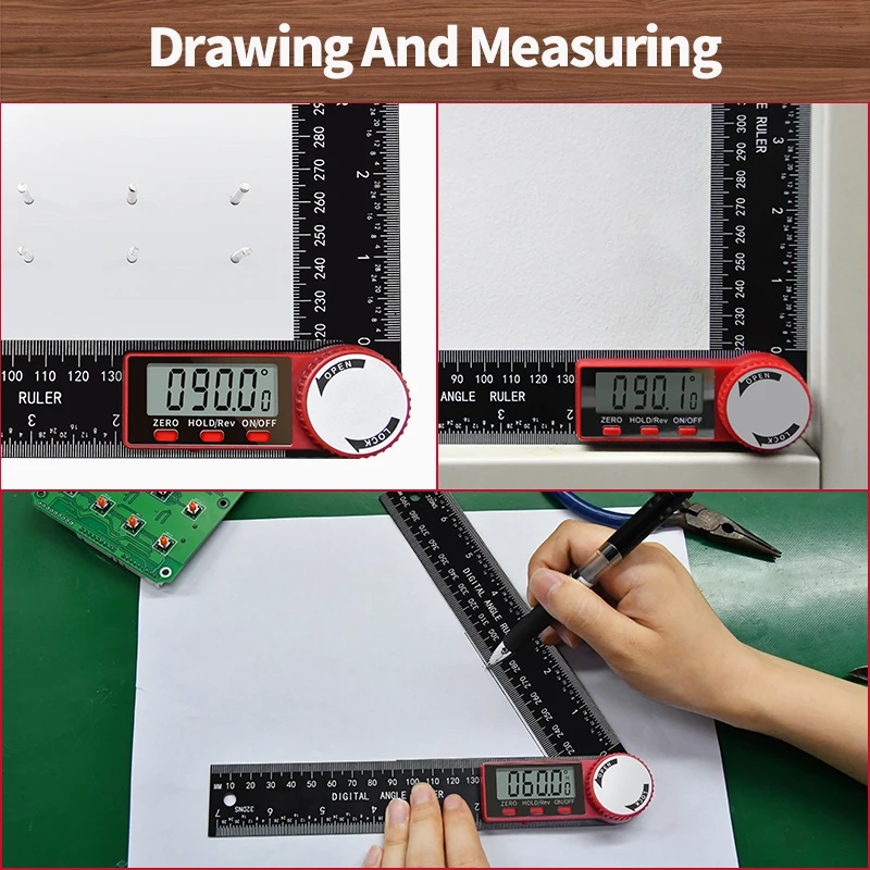 DITRON Angle Measuring Tool Carbon Fiber Goniometer Ruler Angle Gauge 200mm 300mm Plastic Digital Protractor Angle Finder