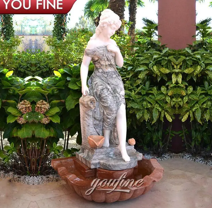 Outdoor Garden Marble Lady Sculpture Stone Waterfall Woman Statue Wall Water Fountain