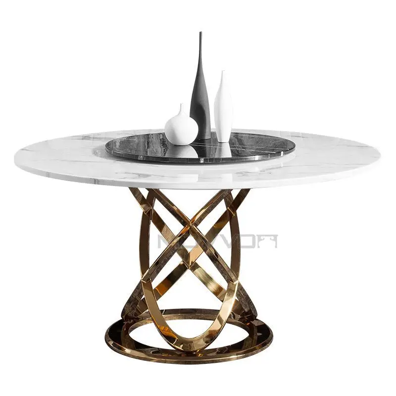 Italian style rock plate table chair modern simple hotel round table light luxury marble small family round table combination