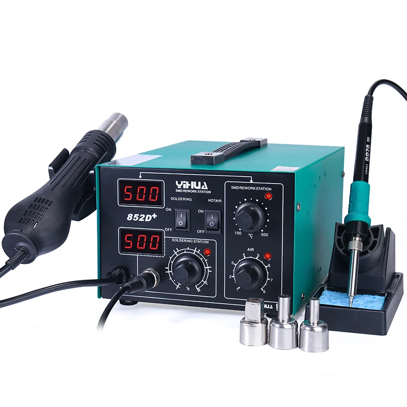 YIHUA 852D+ desoldering hot air heat rework welding solder iron repair soldering station machine rework soldering iron station