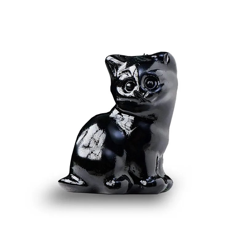 Custom Black Colorful Sitting Cat Statue Carved Stone Figurine Healing Crystals Gift Natural Gemstone Home Sculpture Decoration