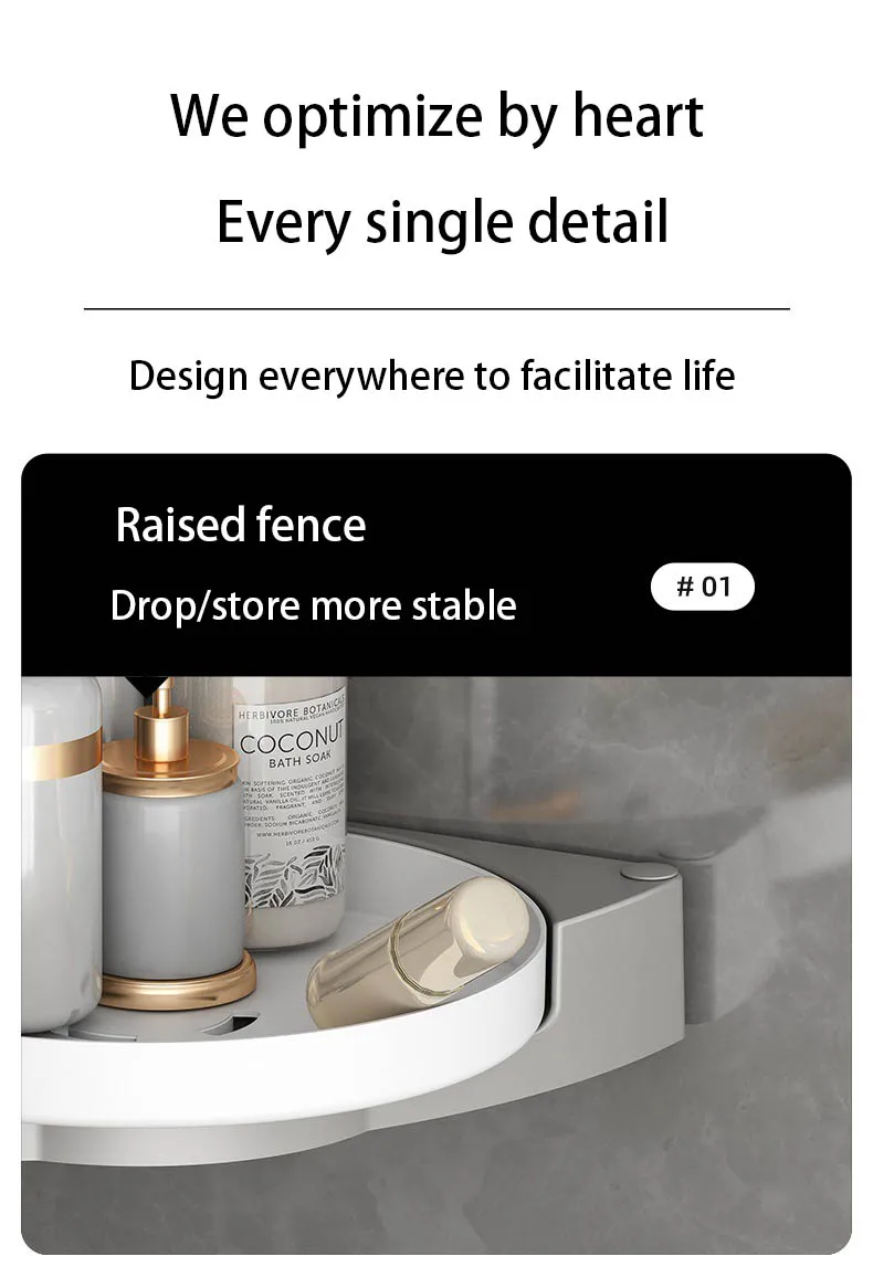Wall- mounted 360 rotating corner shower shelf shower organizer