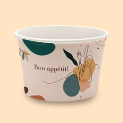 Hot Sale Customized Logo Disposable Paper Bowl Eco Friendly Food Grade 32oz 1000ml White Paper Rice Salad Bowl with Lid Cover