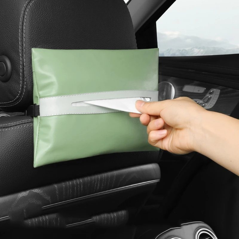 Multifunction Hanging Paper Organizer Car Tissue Holder Solid Color Pu Leather Tissue Box