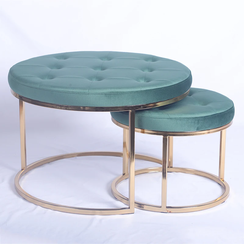 Velvet tabletop Coffee Table 2 piece set, modern home living room furniture end table, metal iron feet.