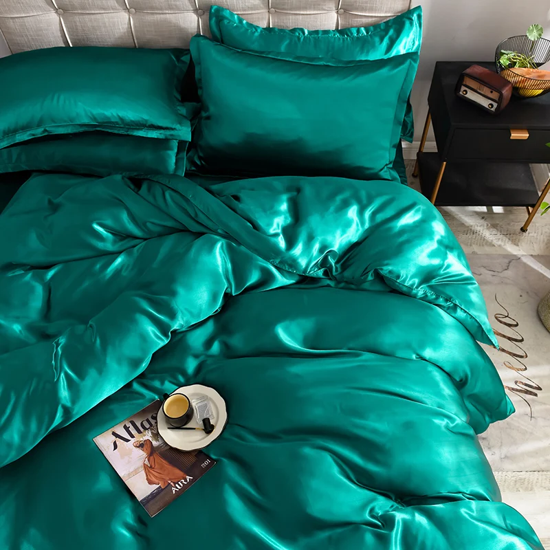 luxury print hotel solid colors washable winter bedding duvet bed satin quilt cover