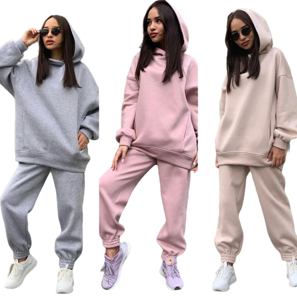 Women Streetwear Fashion Sport wear Sweatsuit 2 Piece Set Clothing Tracksuits Sweatpants And Hoodie Set Sweatpants Woman