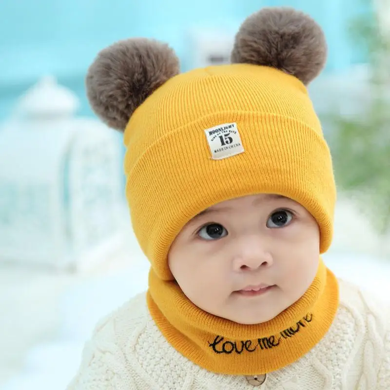 Winter Children Warm Baby Knitted Hats With Pom Pom Kids Knit Beanie Hats Winter For Kids Boys Girls Children Warm Beanie Cap