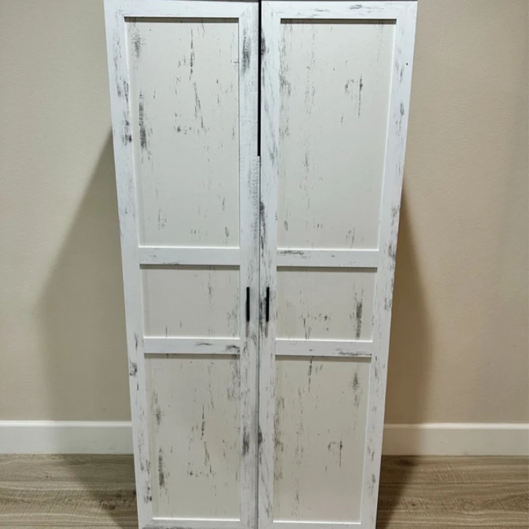 24 Years Factory Direct European Style Antique White Farmhouse LED Wardrobe Closet with Two Doors