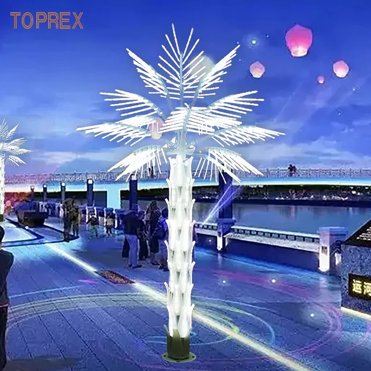 Outdoor Amusement Park Playground Decoration Large Ornamental Waterproof LED Lighted Artificial Palm Tree