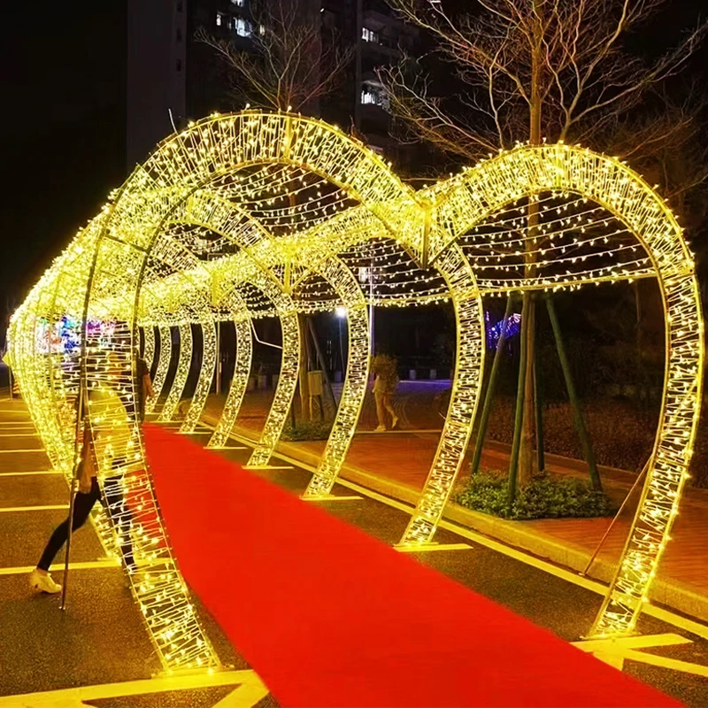 Custom Design Heart Shape Motif Light Christmas 3D Outdoor Street Decoration LED Tunnel Arch Motif Lights