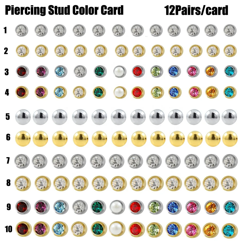 12Pairs/Dozen Sterilized Surgical Steel Birthstone Gem Earrings Blister Packaging Tragus Cartilage Jewelry