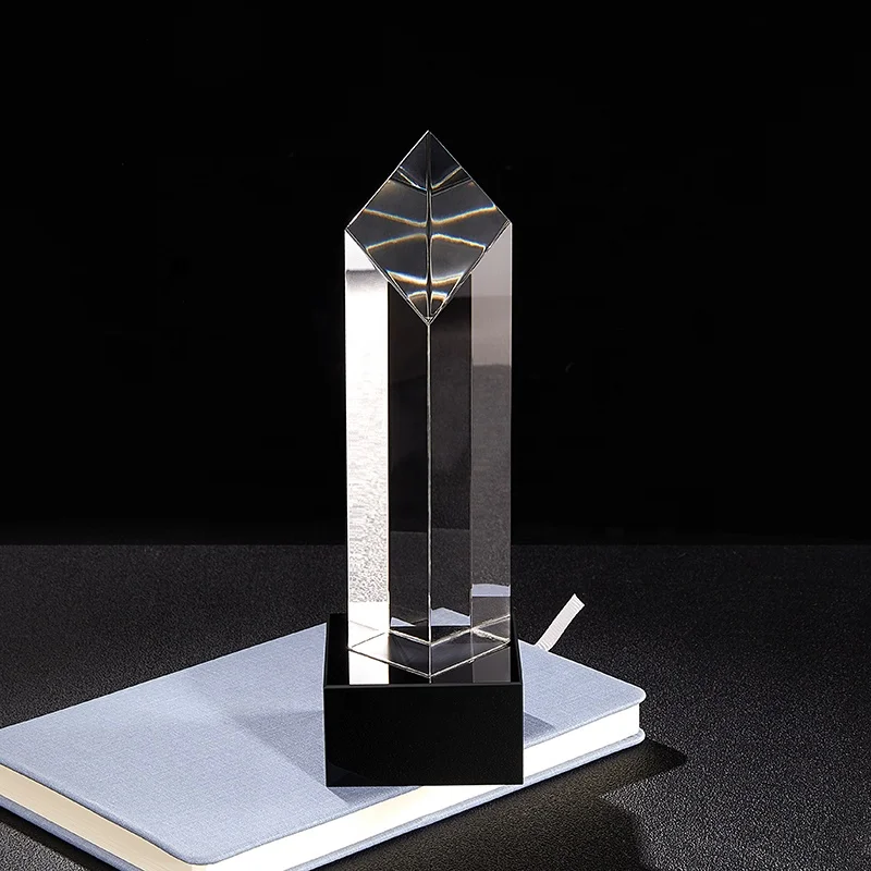 Wholesale Engraved New Design Crystal Trophy and Award Blank for Cuboid In Black Base