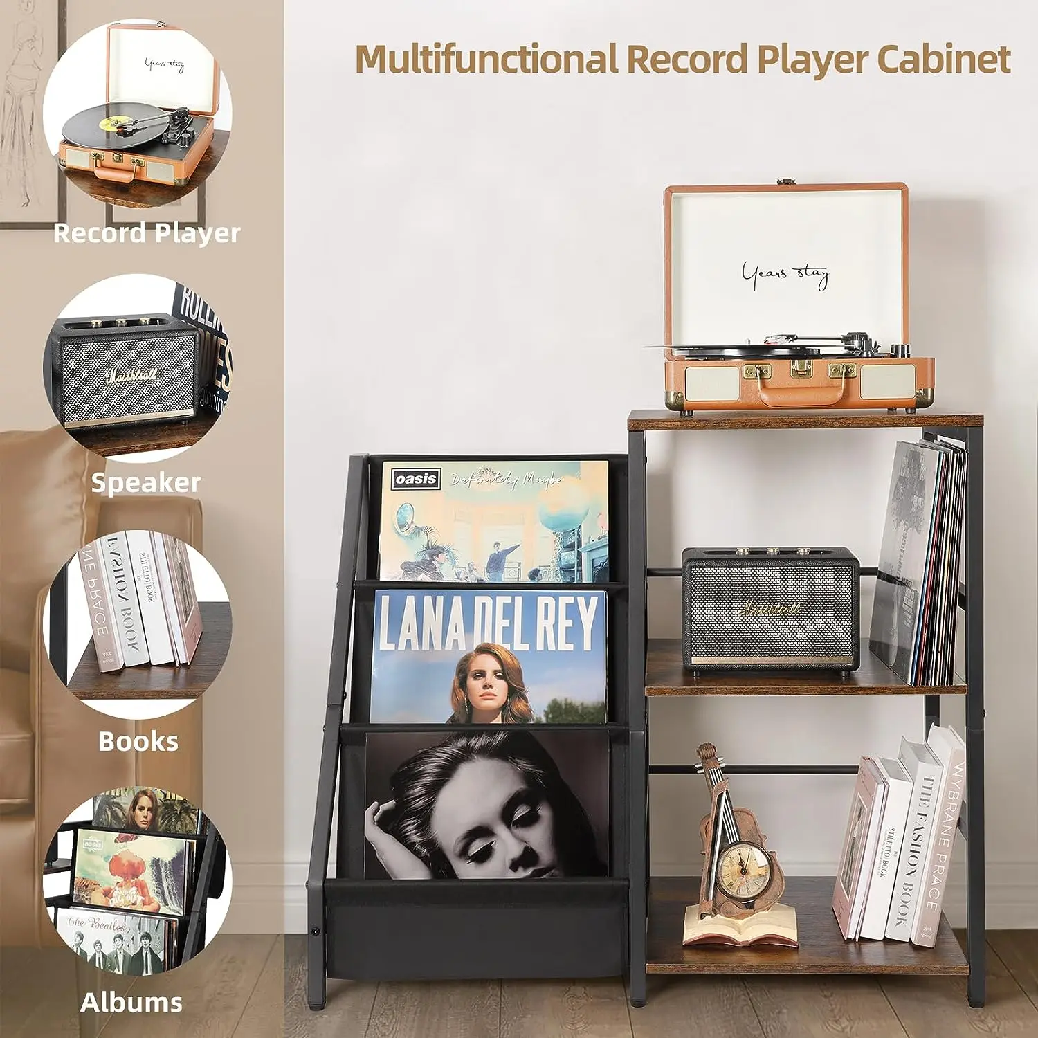 Record Player Stand Turntable Stand with 3-Tier Vinyl Record Storage Record Player Table