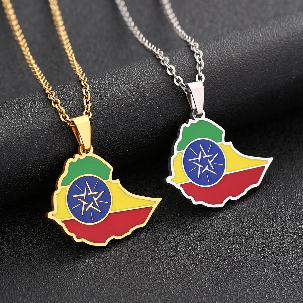 Qiuhan Stainless Steel Jewelry Enamel Pendant Nationality Ethiopia Egypt Ghana South Africa Custom Map Necklace