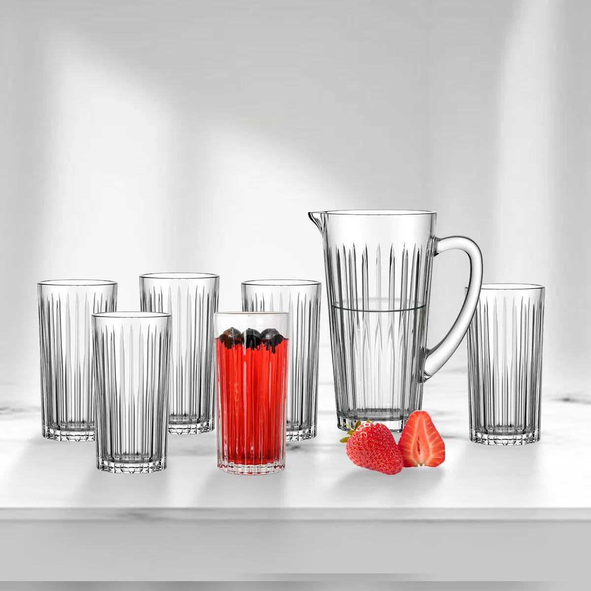 Top Seller premium classical ribbed glassware tea latte cup water tumbler vertical stripe glass clear coffee mug