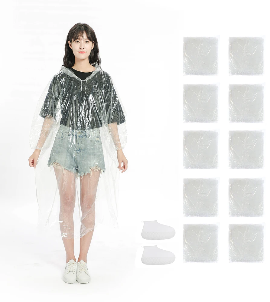 light weight PE disposable raincoats cover Emergency Rain Ponchos for Men Women Assorted Colors