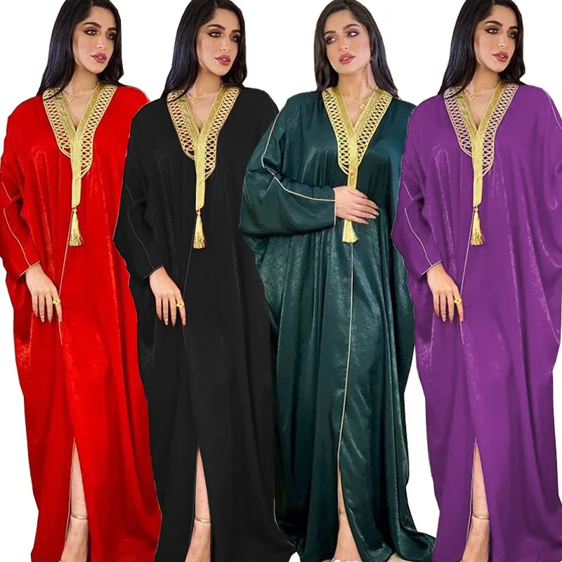 SA0155 Arab Dubai Muslim Turkish Batwing Sleeve Dress Muslim Women Abaya Robe Femme