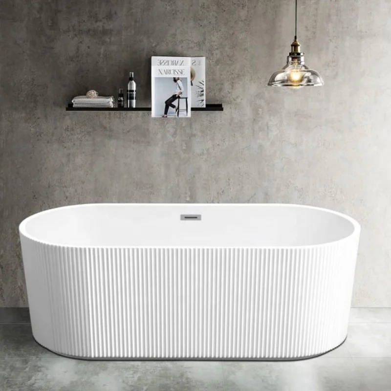 Classic 45 inch cUPC Deep Soaking Oval bathtub Alone Solid Surface Center Drain Glossy White Adult Acrylic Freestanding Bath Tub