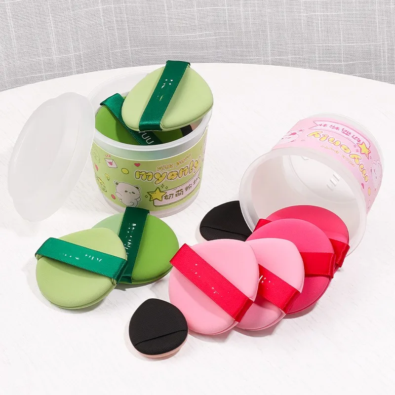 wholesale Private Label logo Custom high quality Makeup Loose Powder Puff Soft round ribbon cotton Powder Puff for cosmetic