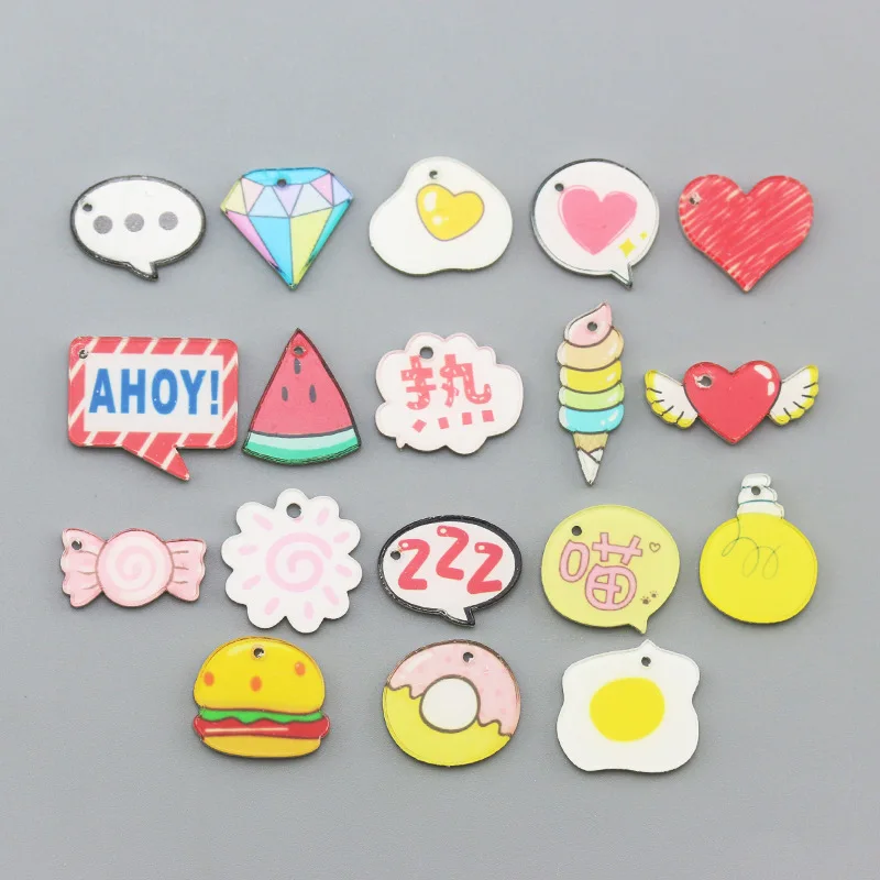 Double Acrylic Heart Burger Omelette Set Resin Crafts Watermelon Key Chains Earrings Charms Pendant for Decoration