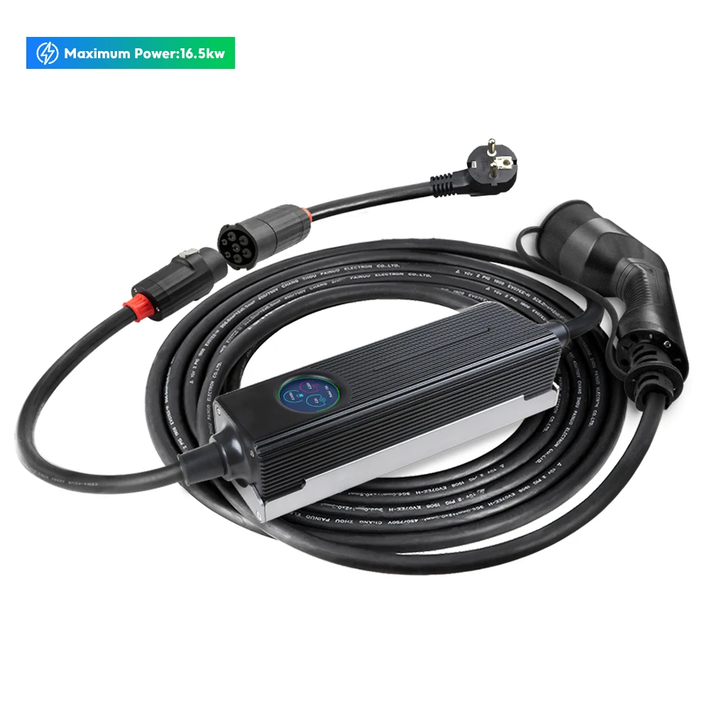 Переключение тока 16 кВт портативное зарядное устройство для электромобилей Тип 2 с сенсорным экраном