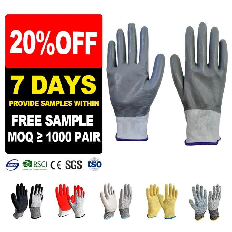 Sunnyhope Fully Immersed Industrial Safety Working Gloves Nitrile Smooth Cotton Surface Knitted Water Proof EN388 Free Gardening