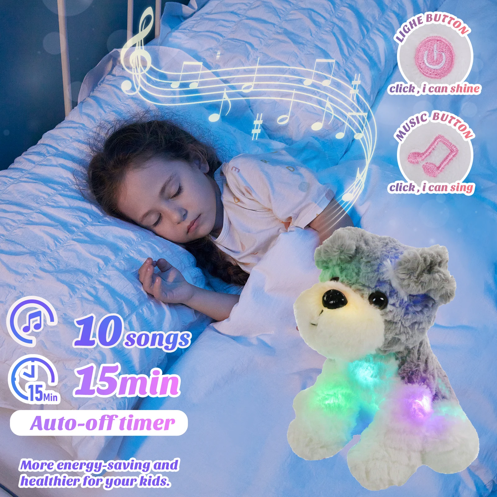 25cm Glowing Electronic Cute Stuffed Singing Dog Soft Pillow Plush Toy with Night Lights Glow in The Dark Birthday Wholesale