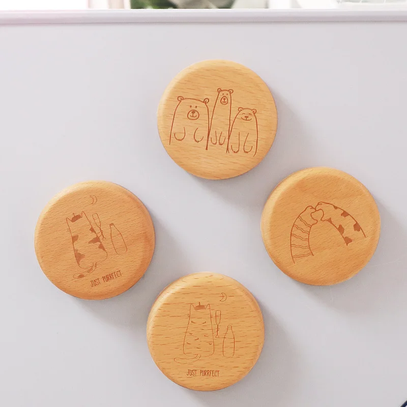 Promotional Fridge Magnet Round Bamboo Wood Beer Bottle Opener for Wedding Gift