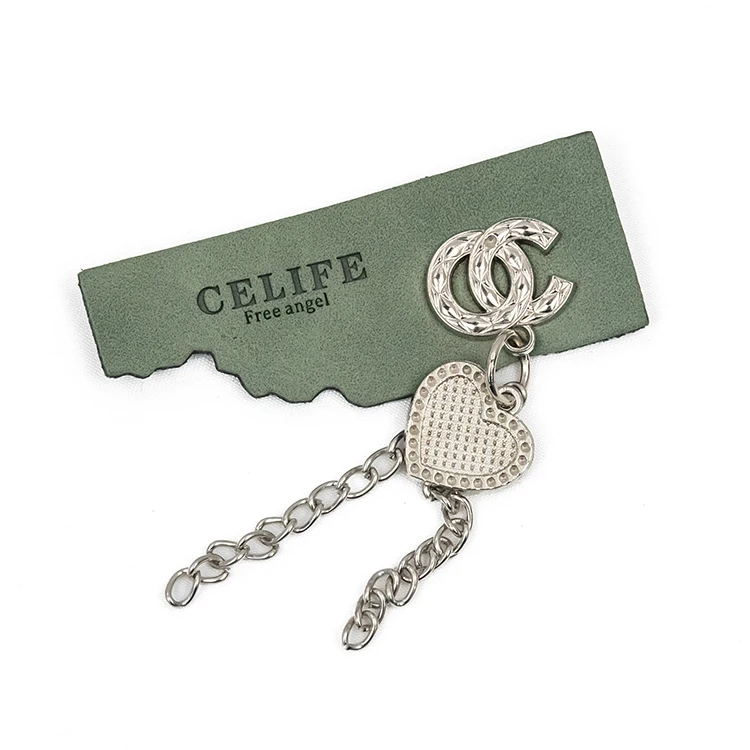 Custom logo clothes leather tag logo bag handbags metal 3d embossed handbag leather labels for handbags with chain