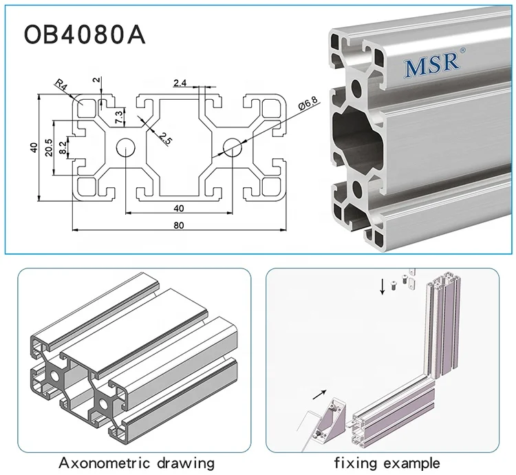 China factory OB4080A clear anodized T-Slotted Aluminum profile for work table