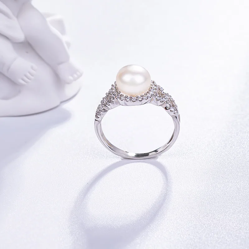 Minimalist Jewelry Simple Stackable Dainty Cubic Zirconia Engagement Ring Womens Wedding Chunky Adjustable Pearl Ring Silver