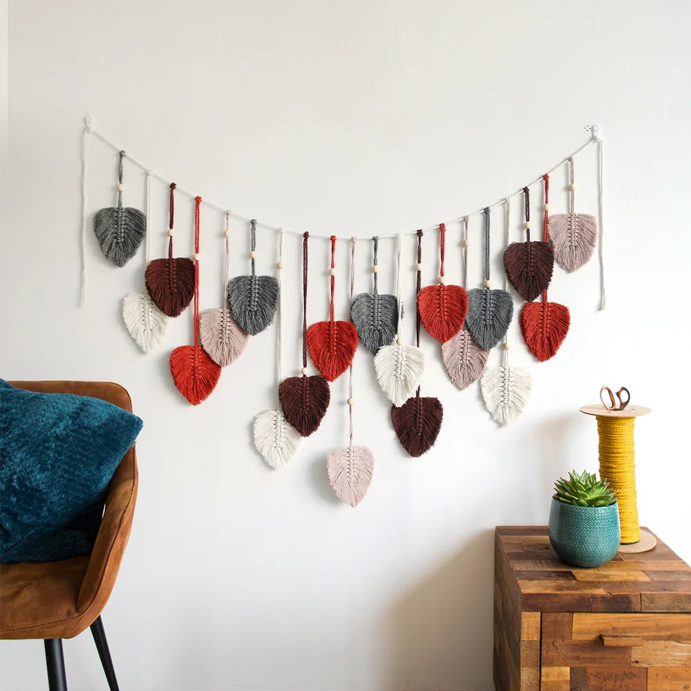 New Design Bohemian Tassel Leaf Tapestry Crochet Wall Hanging Handmade Macrame Wall Hanging for Home Decoration Background