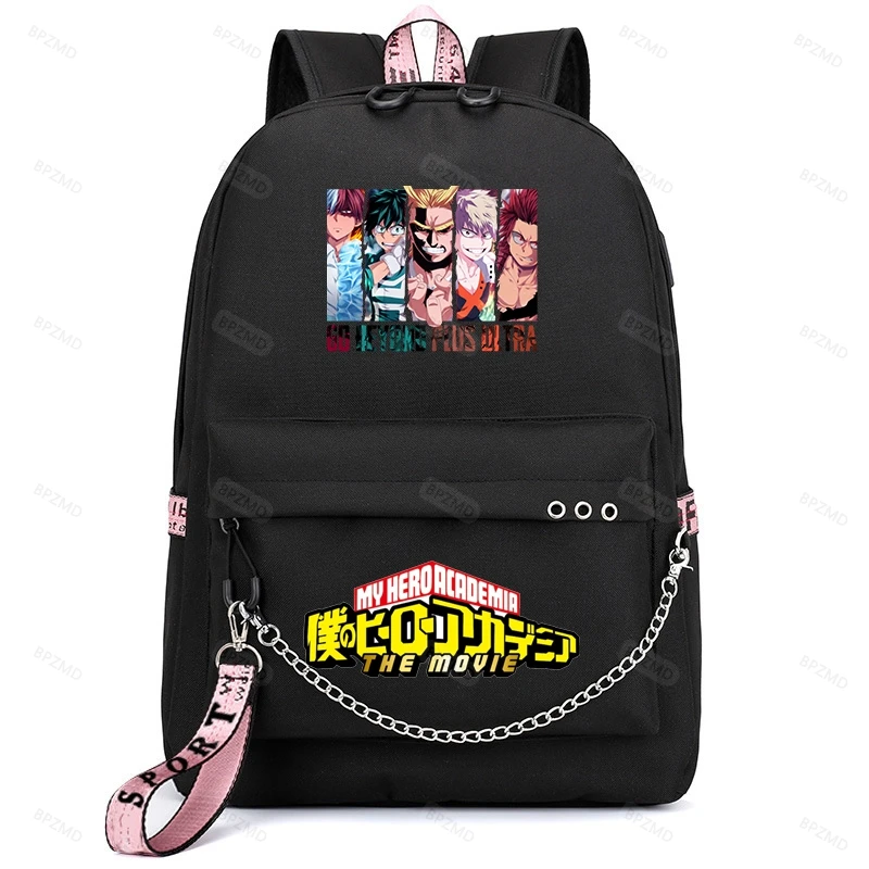 Anime My Hero Academia Student School Bags for Girls Female Laptop Handbag Large Capacity Backpack With USB Charging Travel Bags