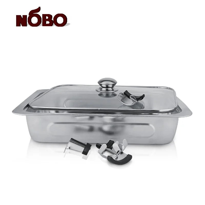 NOBO banquet rectangle stainless steel small buffet serving dish with glass lid