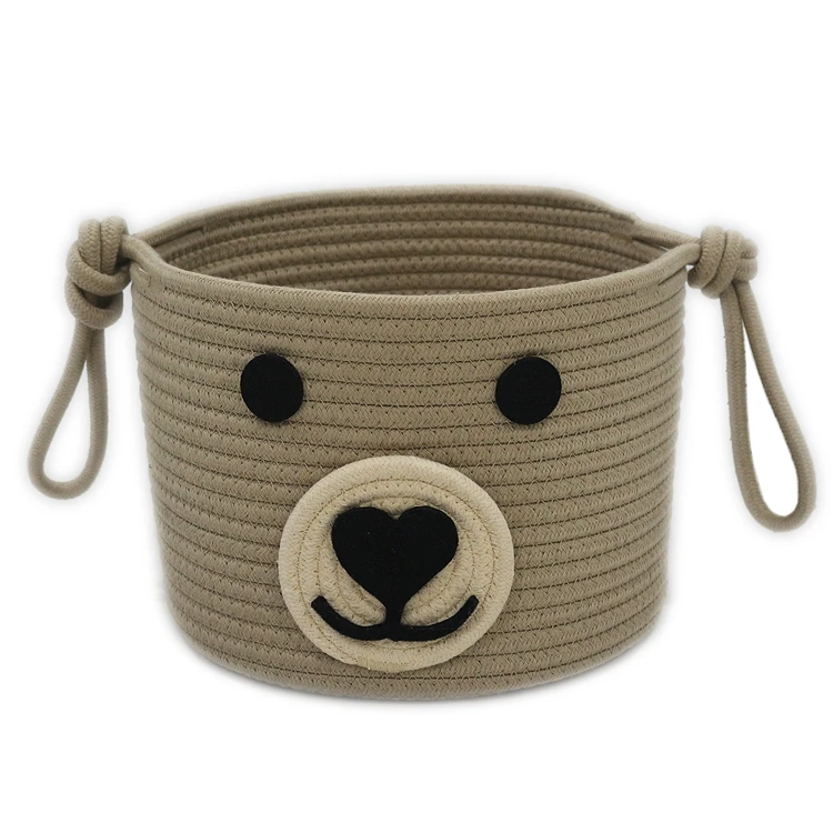 Fashion woven basket bin with hand embroidery designs baby storage with  cotton rope hand made weave basket