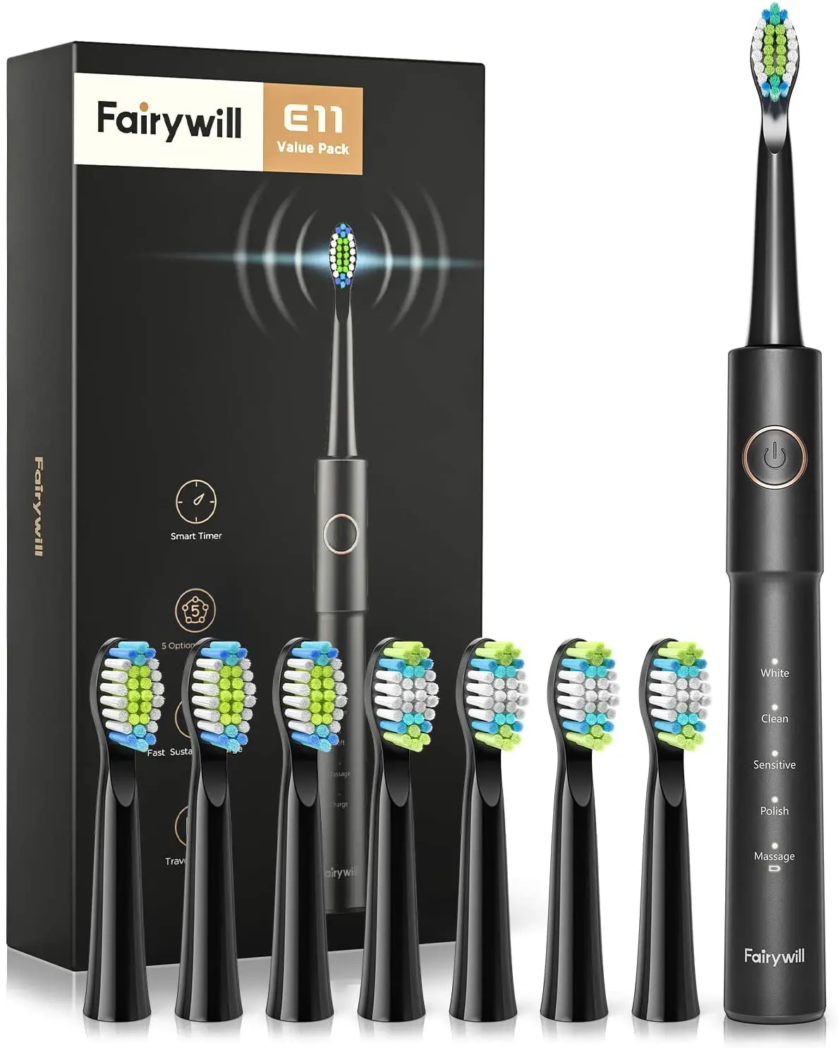  Fairywill FW E11 IPX7 из водонепроницаемого материала на очень чистки 5 режимов электрической цепи электрическая зубная щетка щётка для мужчин и