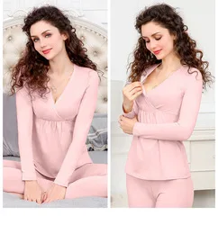 2021 Autumn Winter Pregnant Women Lactation Long Sleeve Top And Pants Cotton Modal Maternity Nursing Pajamas Set