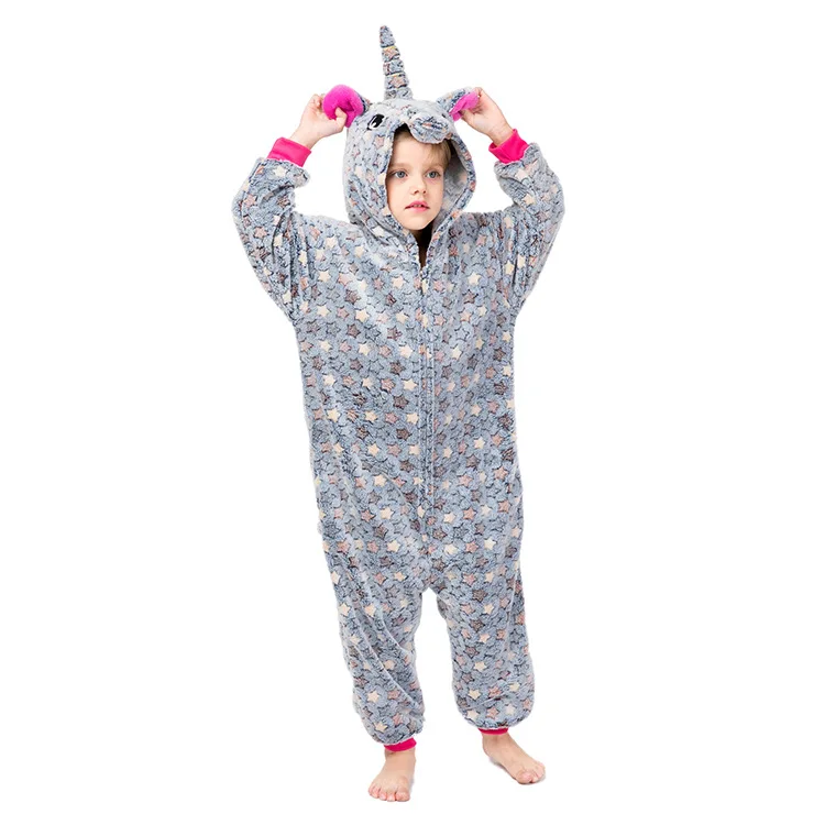 Kigurumi Unicorn nightclothes Flannel Home Wear Suit Animal Pajamas Winter nightgown Cartoon Hooded Kids sleepwear