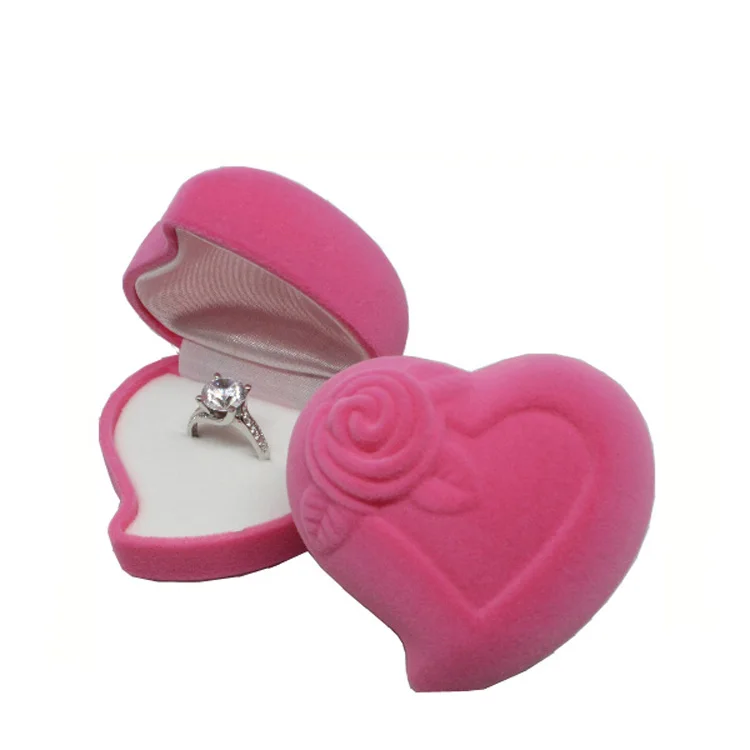 High-end quality red heart shape flocking jewelry set gift packaging box with custom logo