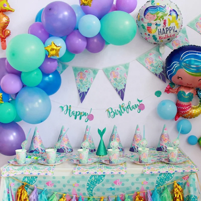 Birthday Party Decorations Supplies baby happy birthday party decoration set paper plate and  tablecloth mermaid theme