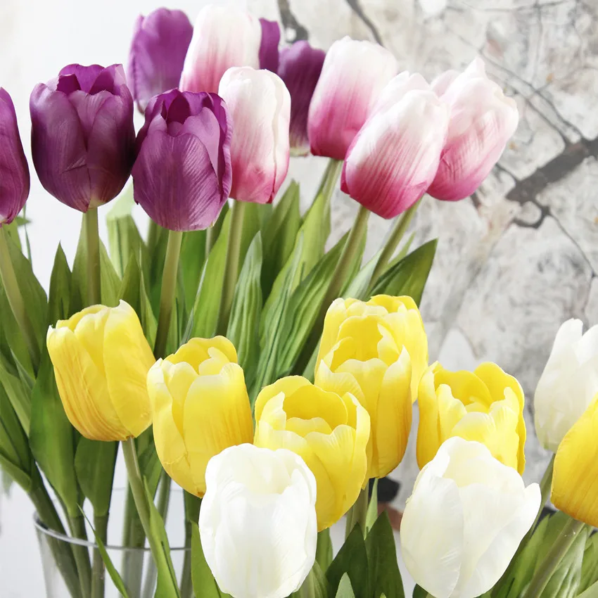 Vv180 New Factory Sales Single Tulips Artificial Silk Flowers Tulip Flower For Living Room Coffee Table Display Wedding