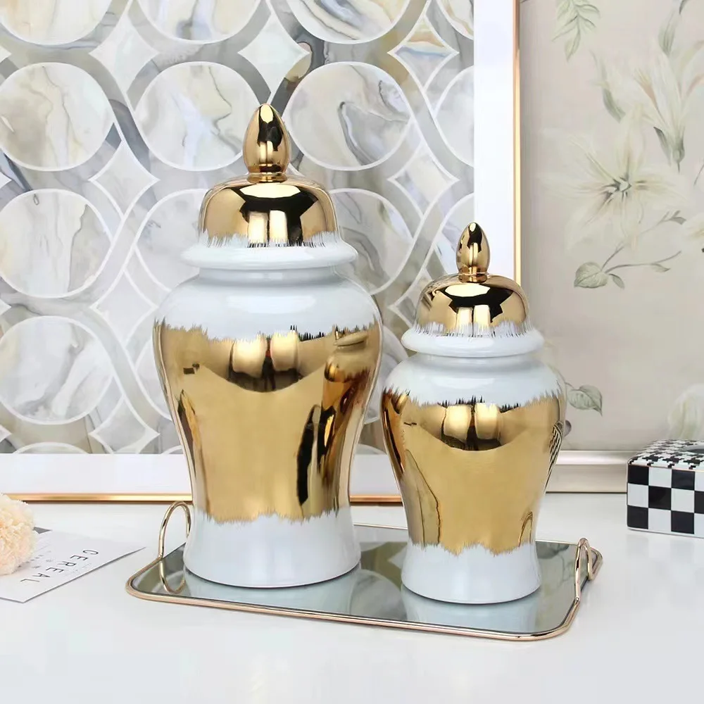 MSH European Light Luxury Luxury Golden White Temple Jars Home Decoration Porcelain Vase