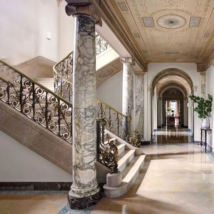 High Quality Classical Natural Stone Marble Indoor Decorative Gold Columns Pillar
