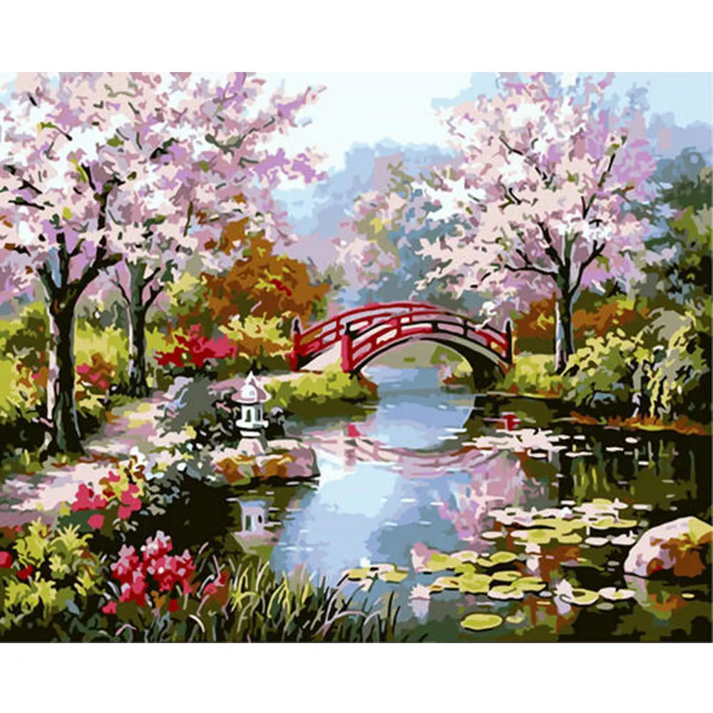 Wholesale Canvas Paint Diy Handmade Romantic Sakura Digital Oil Painting By Numbers Sets Adults Kids Modern Decoration