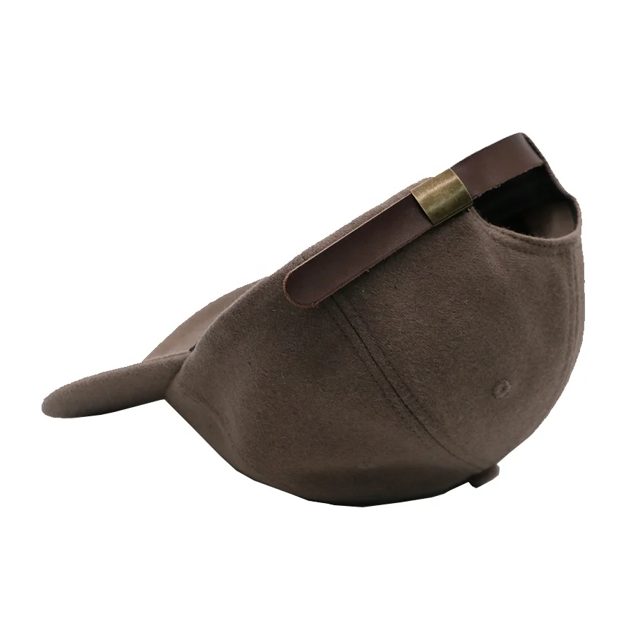 custom design lower crown 5 panel flat embroidery dad caps wool blend leather strap metal buckle wool hats unstructured dad hats